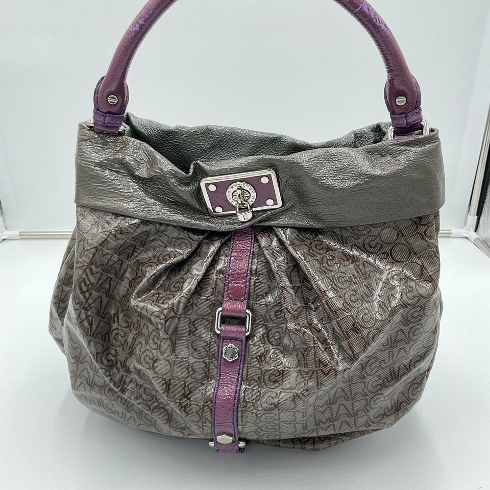 Marc By Marc Jacobs Large Patent Leather Handbag Shoulder Bag Hobo Grey Purple